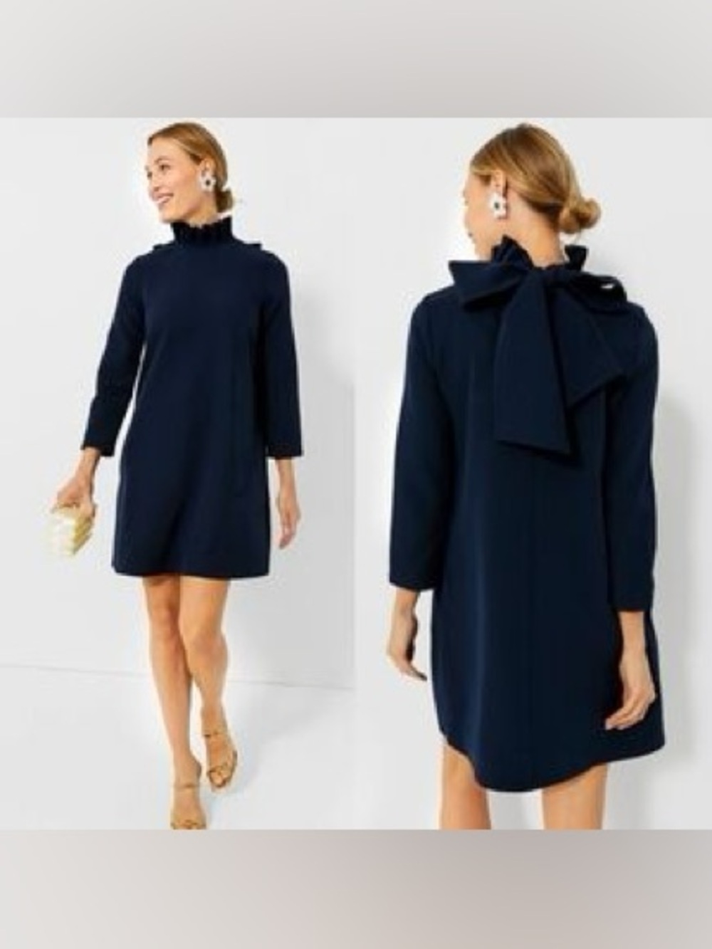 Tuckernuck Pomander Place Daphne Navy Blue A-Line Ruffle Neck Preppy Dress S